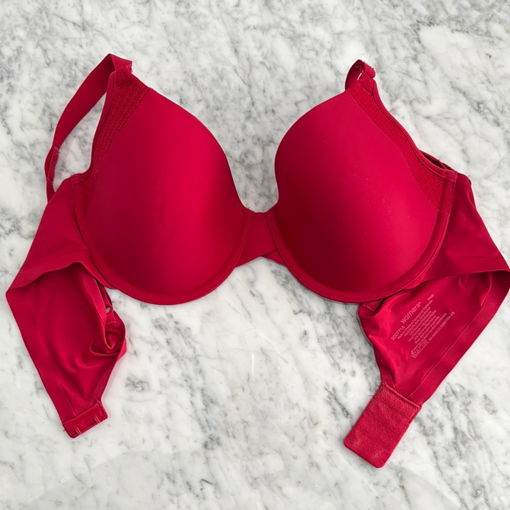 Warner's Red Satin Bra Push Up with Molded Cups and Adjustable Straps 36B